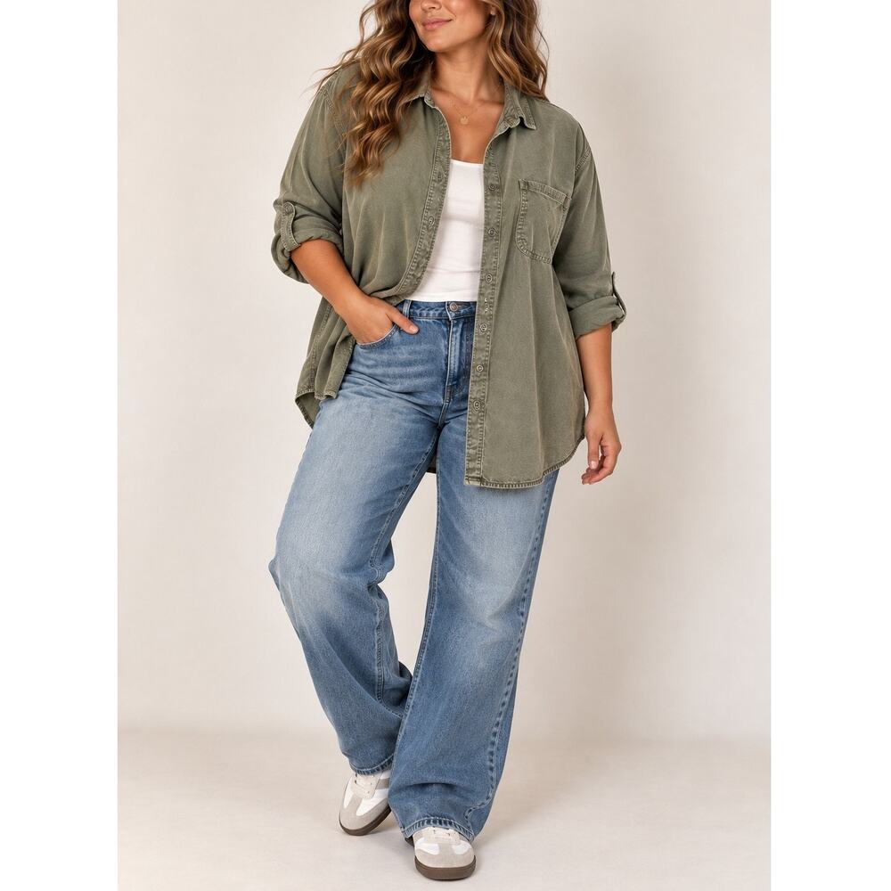 Velvet Heart Women’s 2X Utility Shirt Olive Green Tencel Button Up
